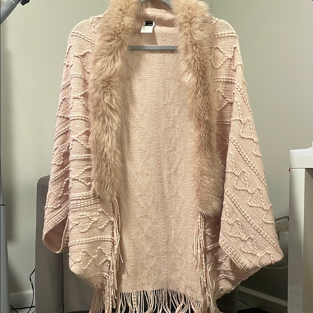 Shein Blush Pink Knit Sweater with Faux Fur Trim